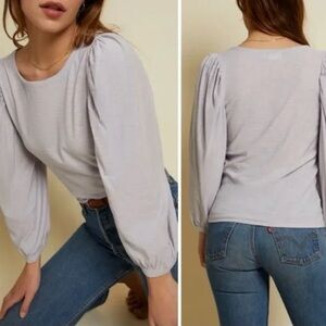 Nation LTD Cecilia Balloon Sleeve Slub Pima Cotton Top Size S Lilac Lavender